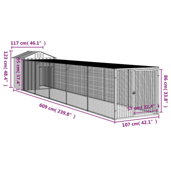 Pollaio con Area Corsa Antracite 117x609x123 cm Acciaio Zincato 3189070