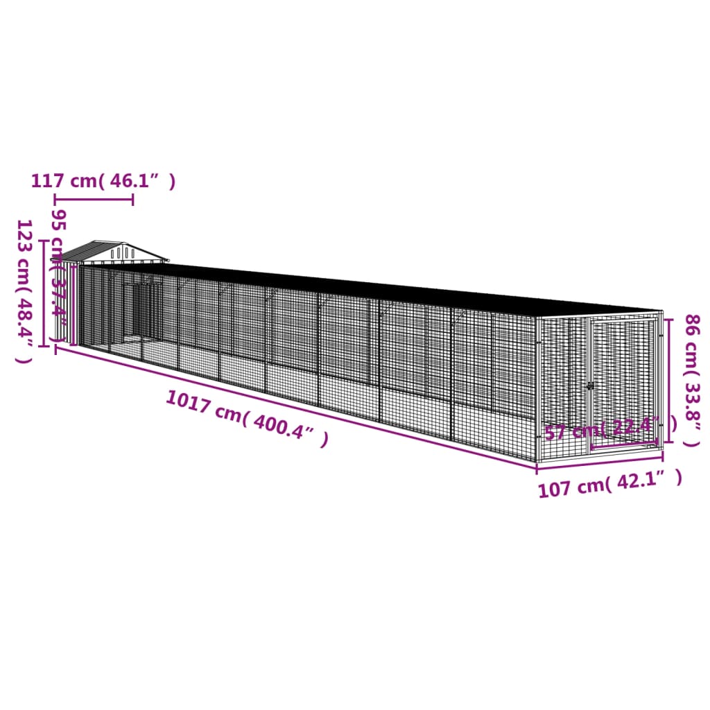 Pollaio con Area Corsa Antracite 117x1017x123cm Acciaio Zincato 3189072