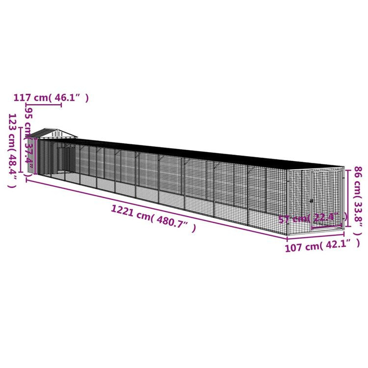 Pollaio con Area Corsa Antracite 117x1221x123cm Acciaio Zincato 3189073