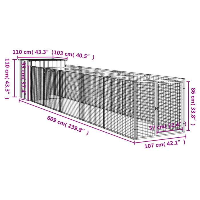 Casetta Cani con Corsa Antracite 110x609x110 cm Acciaio Zincato 3189080