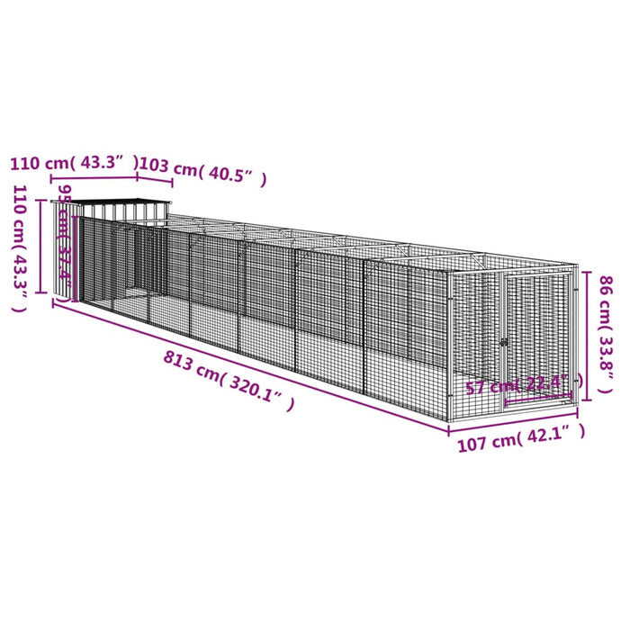 Casetta Cani con Corsa Antracite 110x813x110 cm Acciaio Zincato 3189081