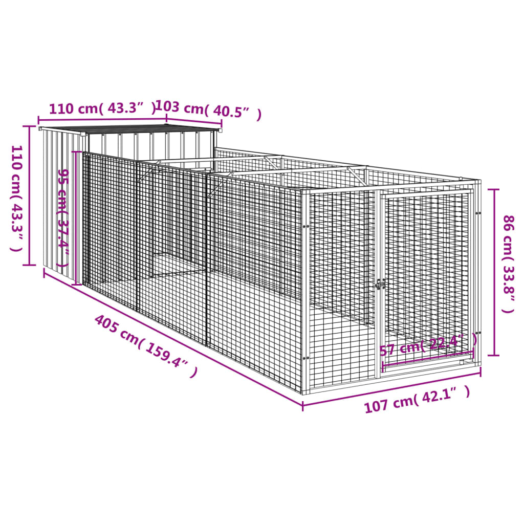 Casetta Cani Corsa Grigio Chiaro 110x405x110 cm Acciaio Zincato 3189084