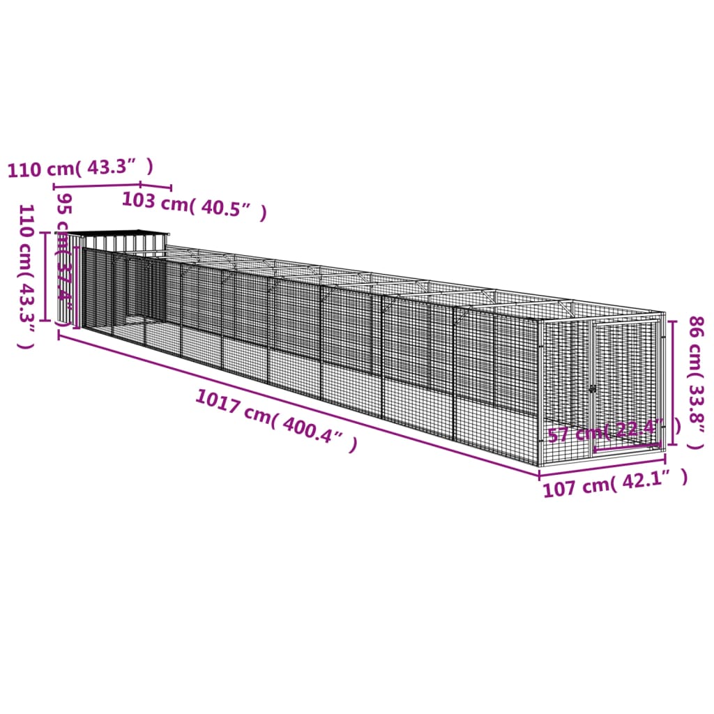 Casetta Cani Corsa Grigio Chiaro 110x1017x110cm Acciaio Zincato 3189087