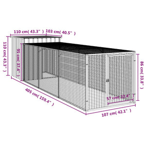 Pollaio con Area Corsa Antracite 110x405x110 cm Acciaio Zincato 3189089