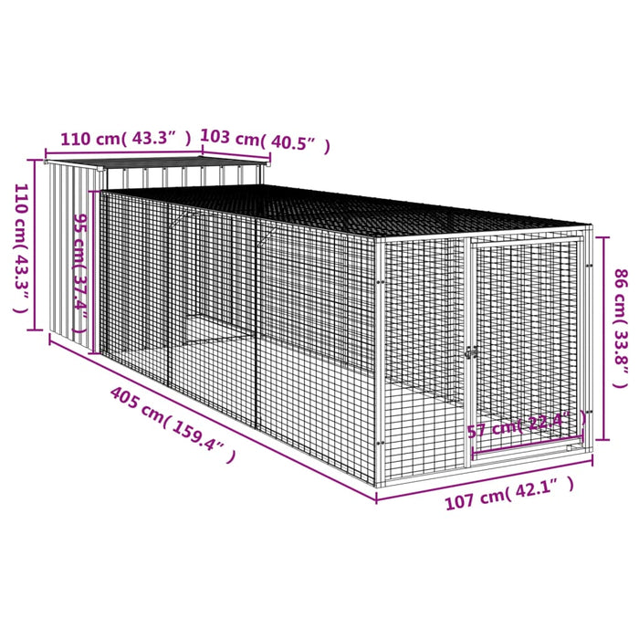 Pollaio con Area Corsa Antracite 110x405x110 cm Acciaio Zincato 3189089