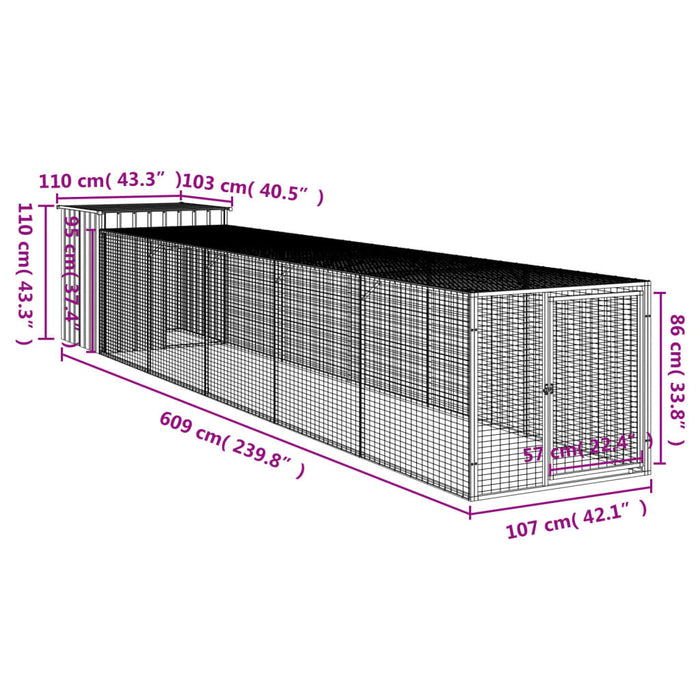 Pollaio con Area Corsa Antracite 110x609x110 cm Acciaio Zincato 3189090