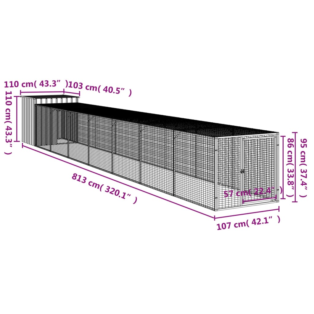 Pollaio con Area Corsa Antracite 110x813x110 cm Acciaio Zincato 3189091