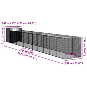 Casetta Cani con Corsa Antracite 165x1271x181cm Acciaio Zincato 3189103