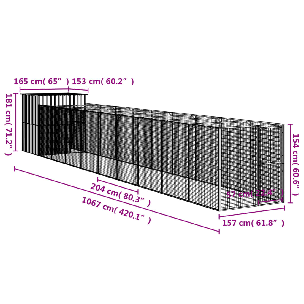 Casetta Cani Corsa Grigio Chiaro 165x1067x181cm Acciaio Zincato 3189107