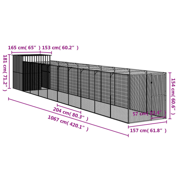 Casetta Cani Corsa Grigio Chiaro 165x1067x181cm Acciaio Zincato 3189107