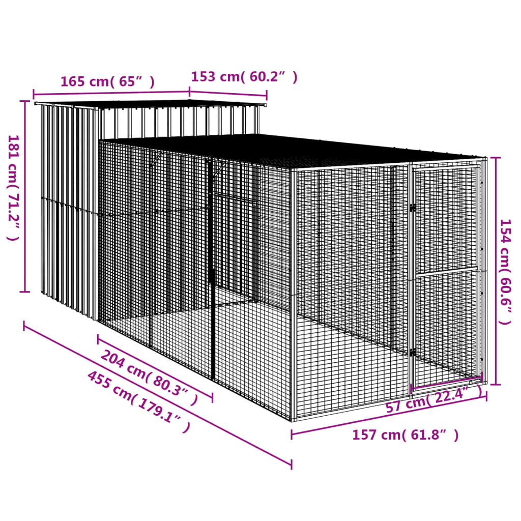 Pollaio con Area Corsa Antracite 165x455x181 cm Acciaio Zincato 3189109