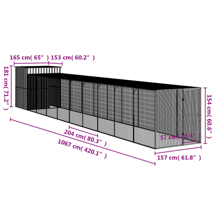 Pollaio con Area Corsa Antracite 165x1067x181cm Acciaio Zincato 3189112