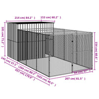 Casetta Cani con Corsa Antracite 214x457x181 cm Acciaio Zincato 3189120