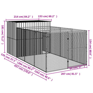 Casetta Cani con Corsa Antracite 214x457x181 cm Acciaio Zincato 3189120