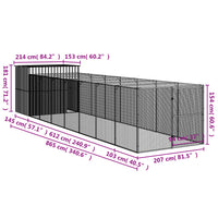 Casetta Cani con Corsa Antracite 214x865x181 cm Acciaio Zincato 3189122