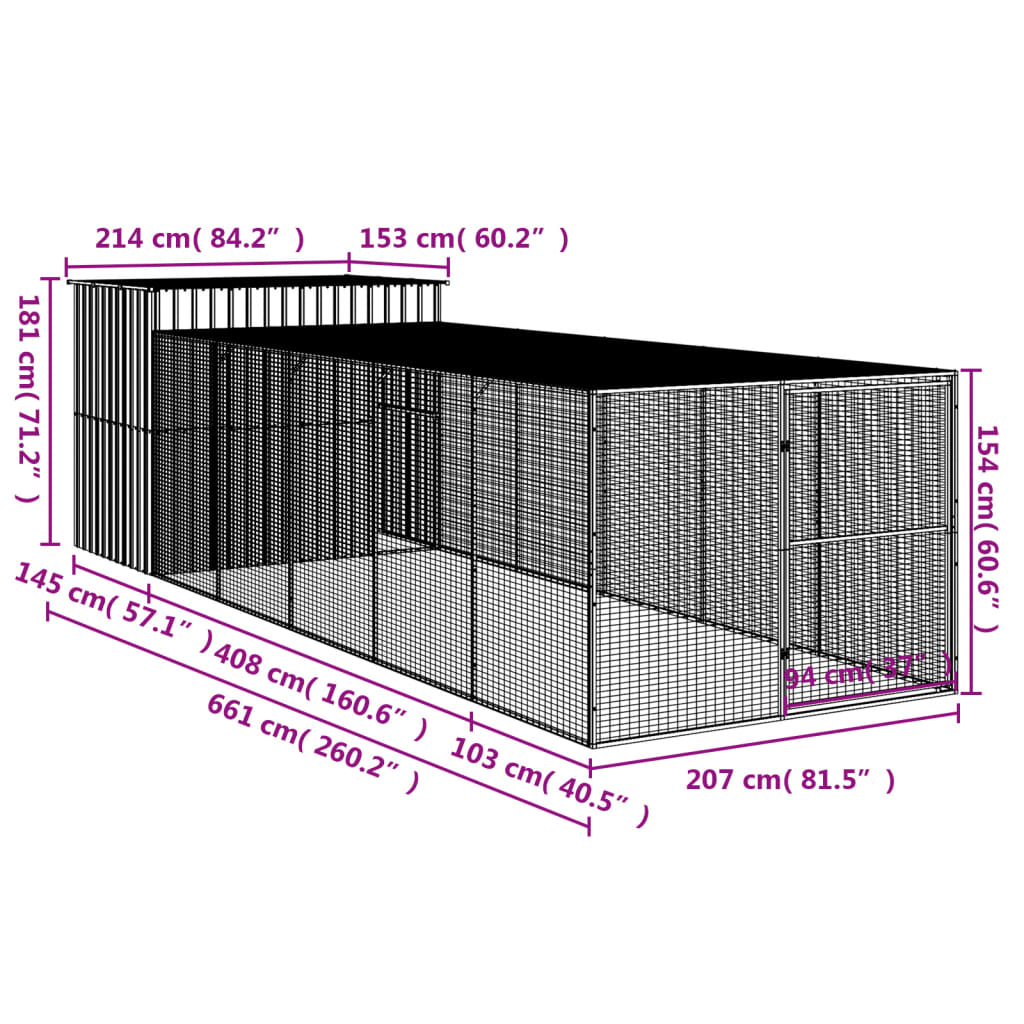 Casetta Cani Corsa Grigio Chiaro 214x661x181 cm Acciaio Zincato 3189139