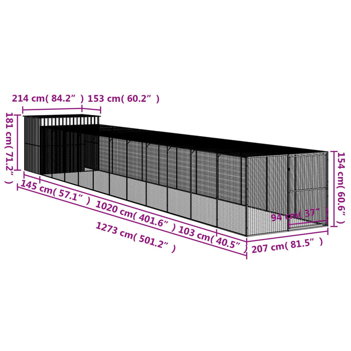 Casetta Cani Corsa Grigio Chiaro 214x1273x181cm Acciaio Zincato 3189142