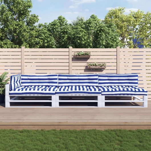 Cuscini per Pallet 7 pz Strisce Blu e Bianche in Tessuto 3188918