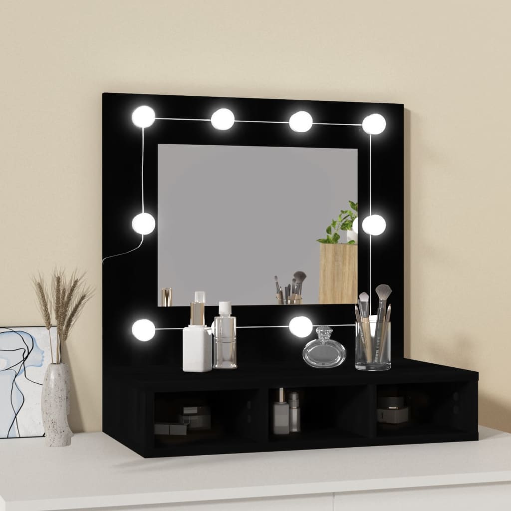 Mobile a Specchio con LED Nero 60x31,5x62 cm 833520