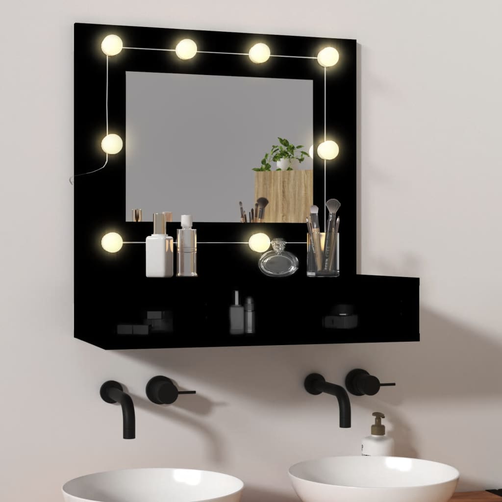 Mobile a Specchio con LED Nero 60x31,5x62 cm 833520