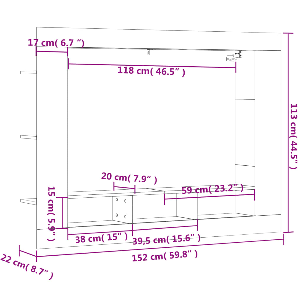 Mobile Porta TV Rovere Sonoma 152x22x113cm in Legno Multistrato 833724