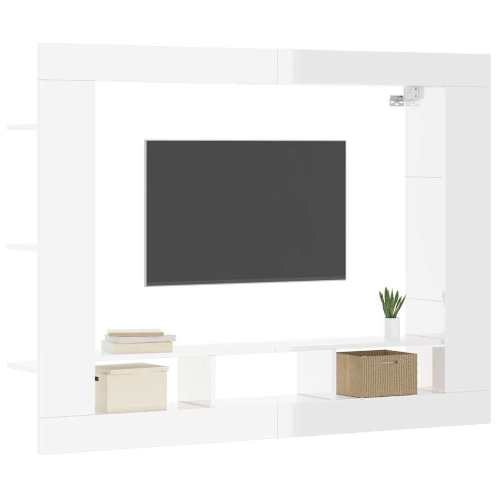 Mobile Porta TV Bianco Lucido 152x22x113cm in Legno Multistrato 833726