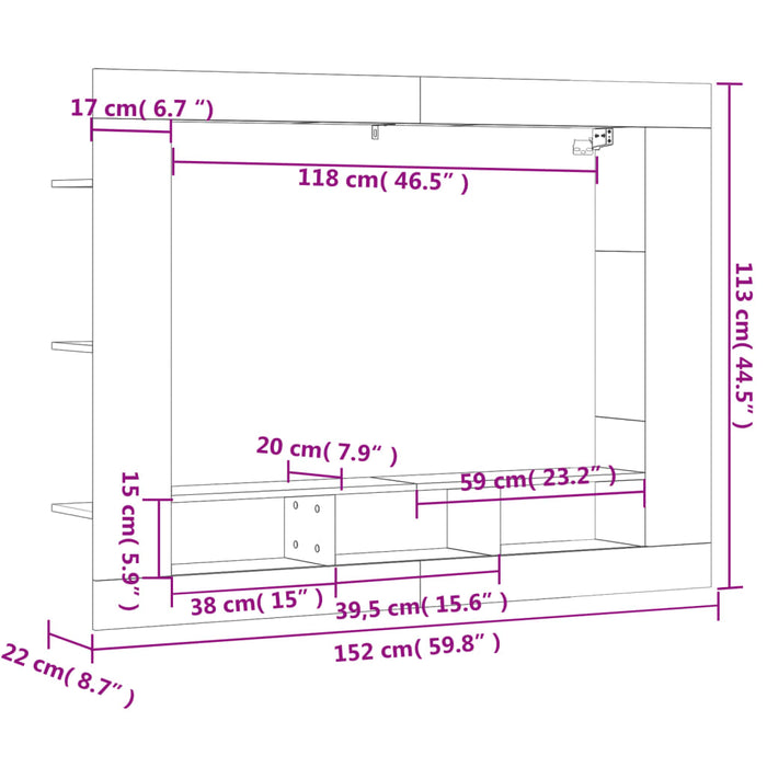 Mobile Porta TV Bianco Lucido 152x22x113cm in Legno Multistrato 833726