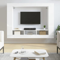 Mobile Porta TV Bianco Lucido 152x22x113cm in Legno Multistrato 833726