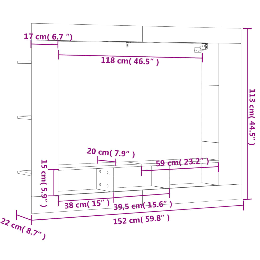 Mobile Porta TV Rovere Fumo 152x22x113 cm in Legno Multistrato 833727