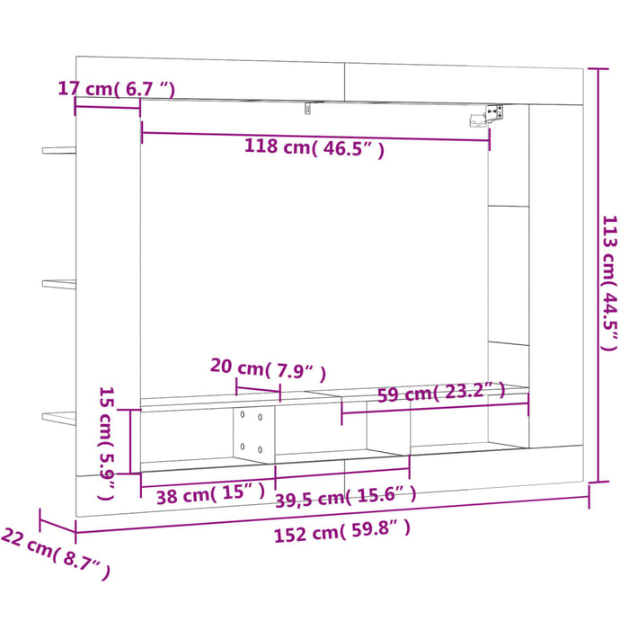 Mobile Porta TV Rovere Fumo 152x22x113 cm in Legno Multistrato 833727