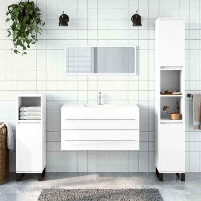 Mobile da Bagno con Specchio Bianco in Legno Multistratocod mxl 106066