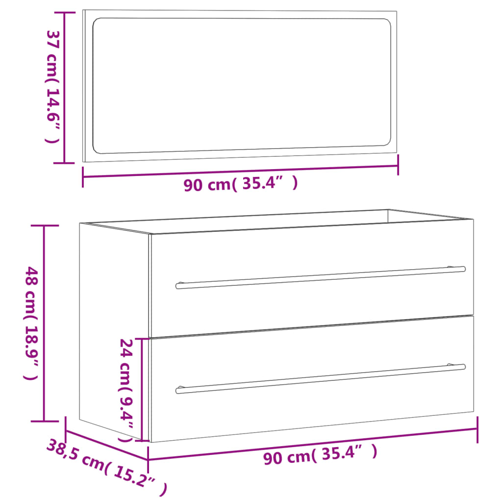 Mobile da Bagno con Specchio Nero in Legno Multistrato 833880