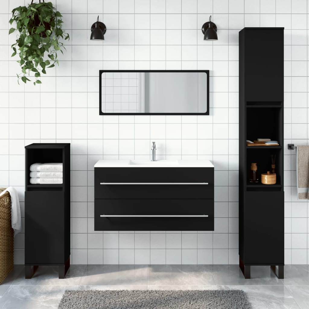 Mobile da Bagno con Specchio Nero in Legno Multistrato 833880