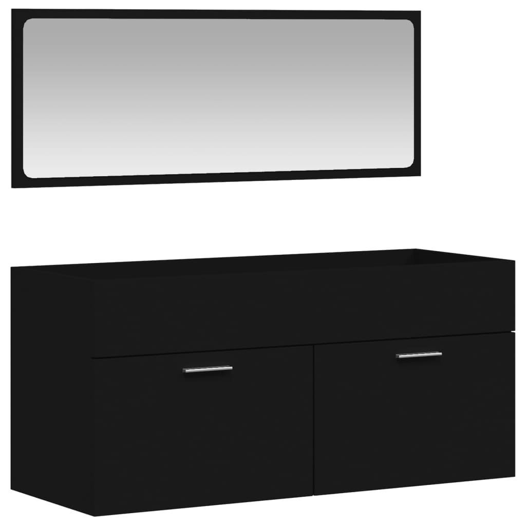 Mobile da Bagno con Specchio Nero in Legno Multistrato 833885