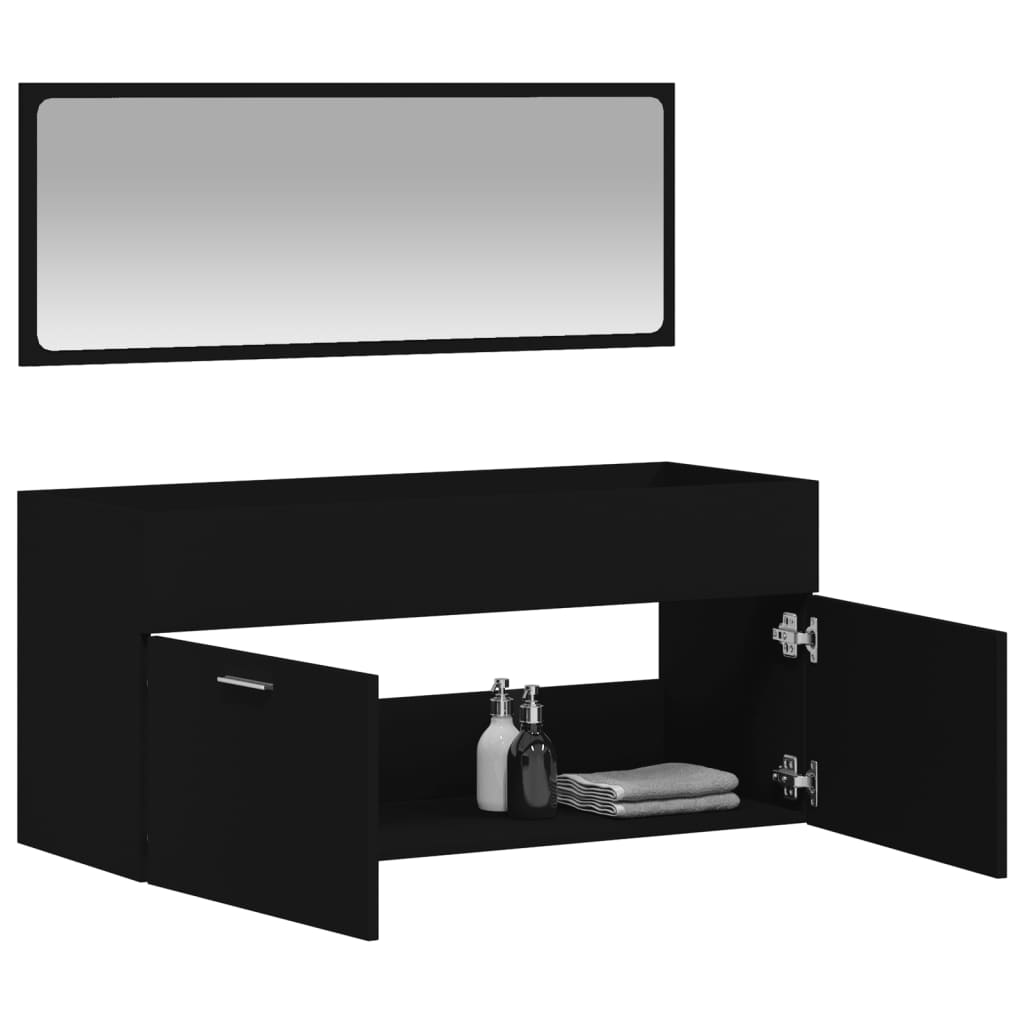 Mobile da Bagno con Specchio Nero in Legno Multistrato 833885