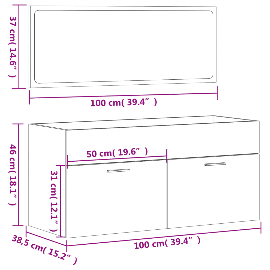 Mobile da Bagno con Specchio Nero in Legno Multistrato 833885