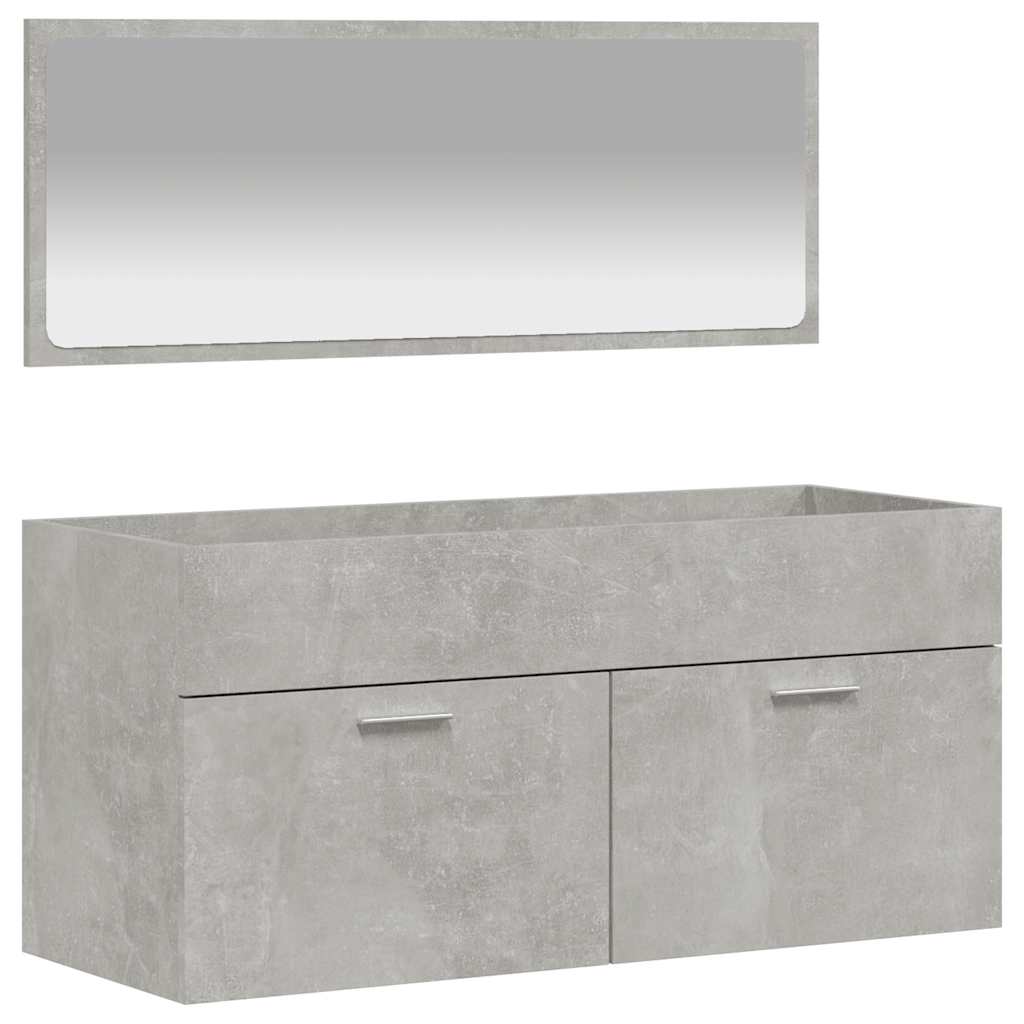 Mobile da Bagno con Specchio Grigio Cemento Legno Multistrato 833887