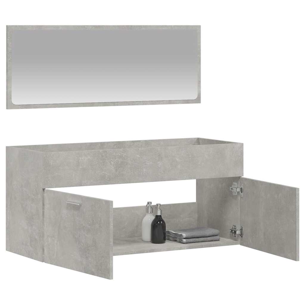 Mobile da Bagno con Specchio Grigio Cemento Legno Multistrato 833887