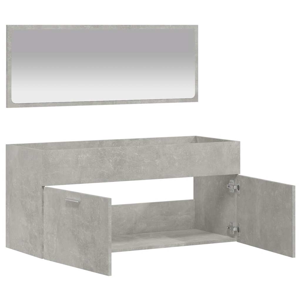 Mobile da Bagno con Specchio Grigio Cemento Legno Multistrato 833887