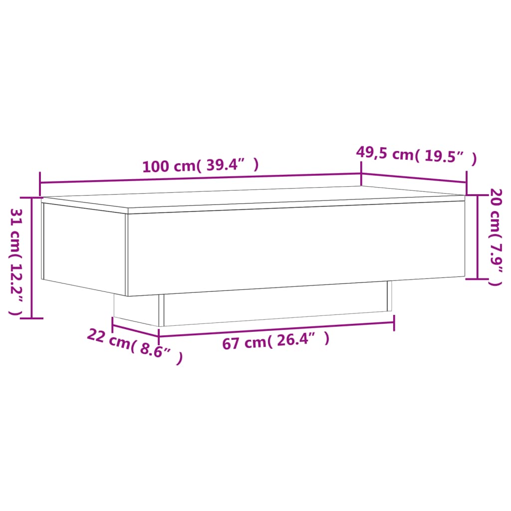 Tavolino Salotto Grigio Cemento 100x49,5x31cm Legno Multistrato 833891