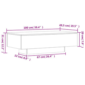 Tavolino Salotto Grigio Cemento 100x49,5x31cm Legno Multistrato 833891