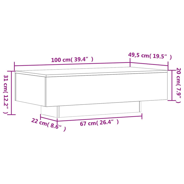 Tavolino Salotto Grigio Cemento 100x49,5x31cm Legno Multistrato 833891