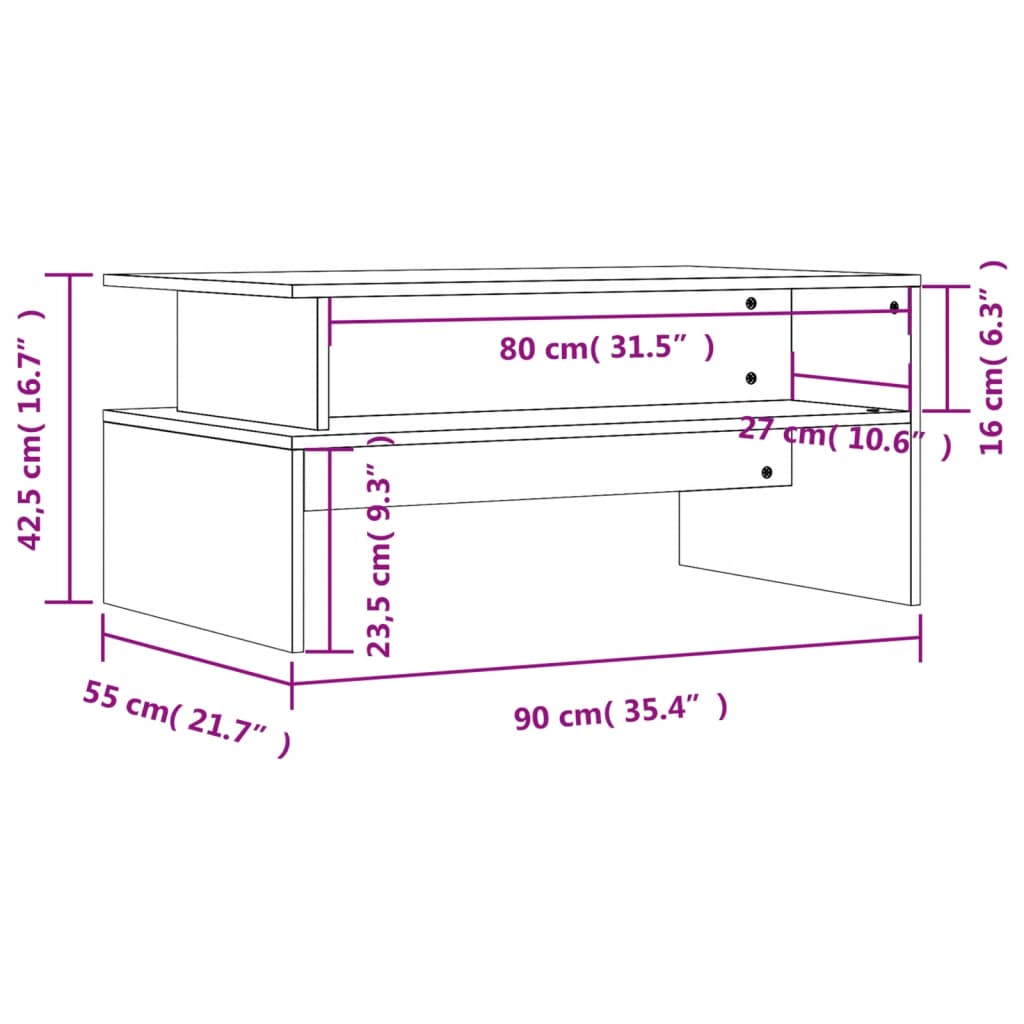 Tavolino da Salotto Nero 90x55x42,5 cm in Legno Multistrato 834279