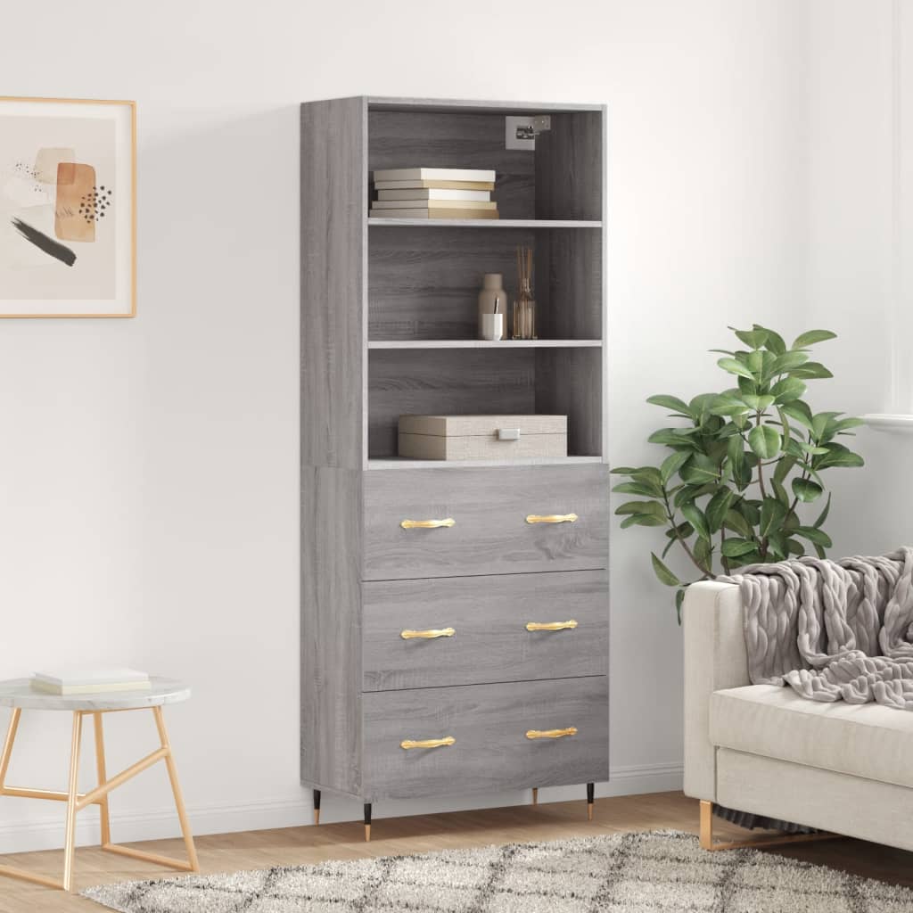 Credenza Grigio Sonoma 69,5x34x180 cm in Legno Multistrato 3189363