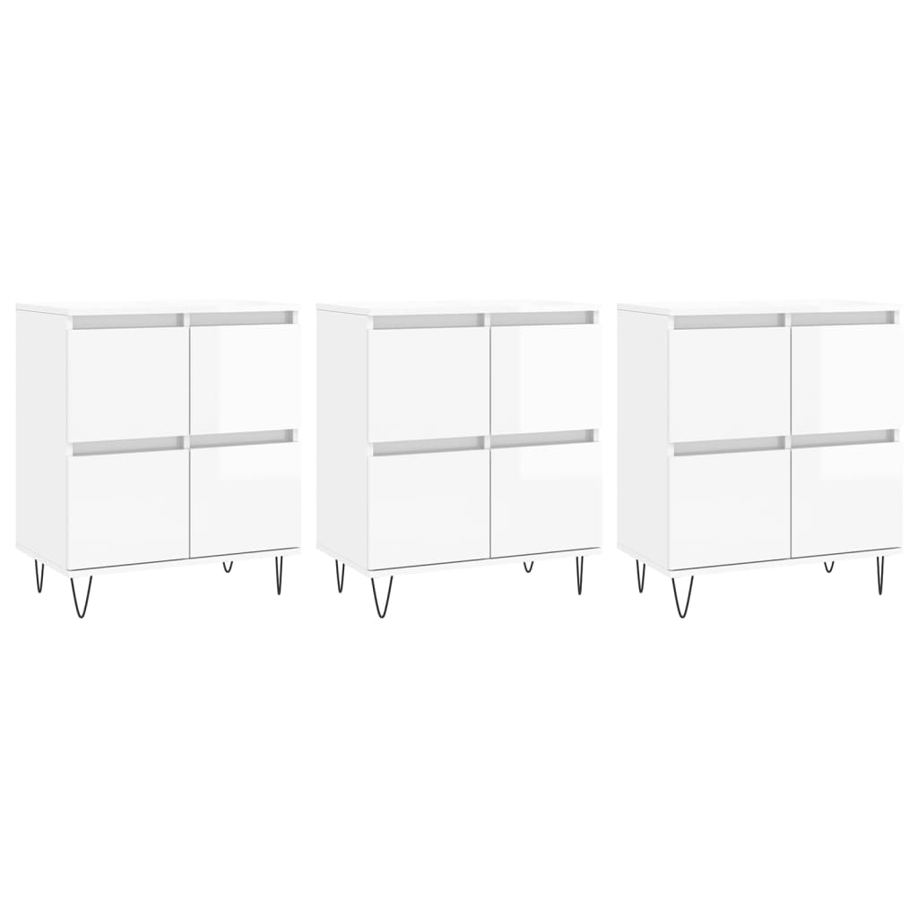 Credenze 3 pz Bianco Lucido in Legno Multistrato 3190199