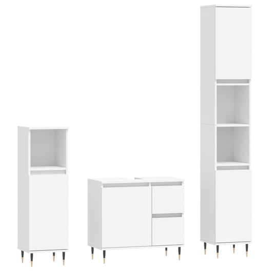 Set Mobili da Bagno 3 pz Bianco in Legno Multistrato 3190213