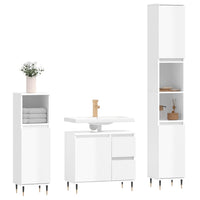 Set Mobili da Bagno 3 pz Bianco Lucido in Legno Multistrato 3190215