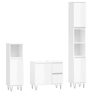 Set Mobili da Bagno 3 pz Bianco Lucido in Legno Multistratocod mxl 101508