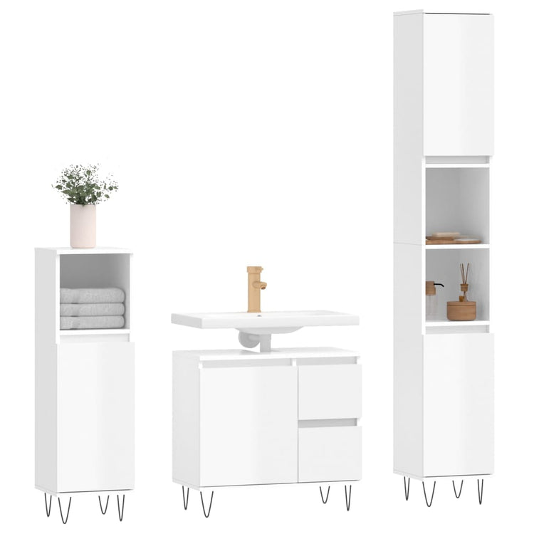 Set Mobili da Bagno 3 pz Bianco Lucido in Legno Multistratocod mxl 101508