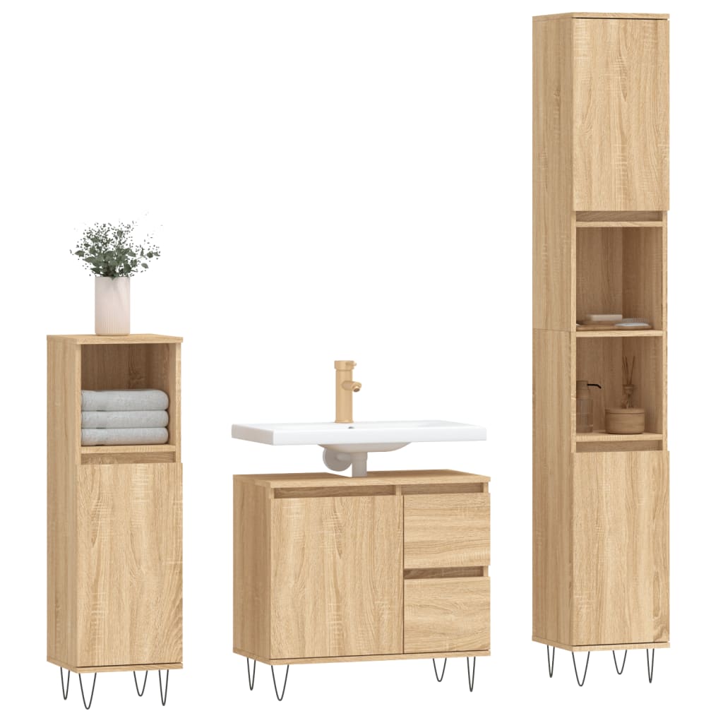 Set Mobili da Bagno 3 pz Rovere Sonoma in Legno Multistratocod mxl 125395